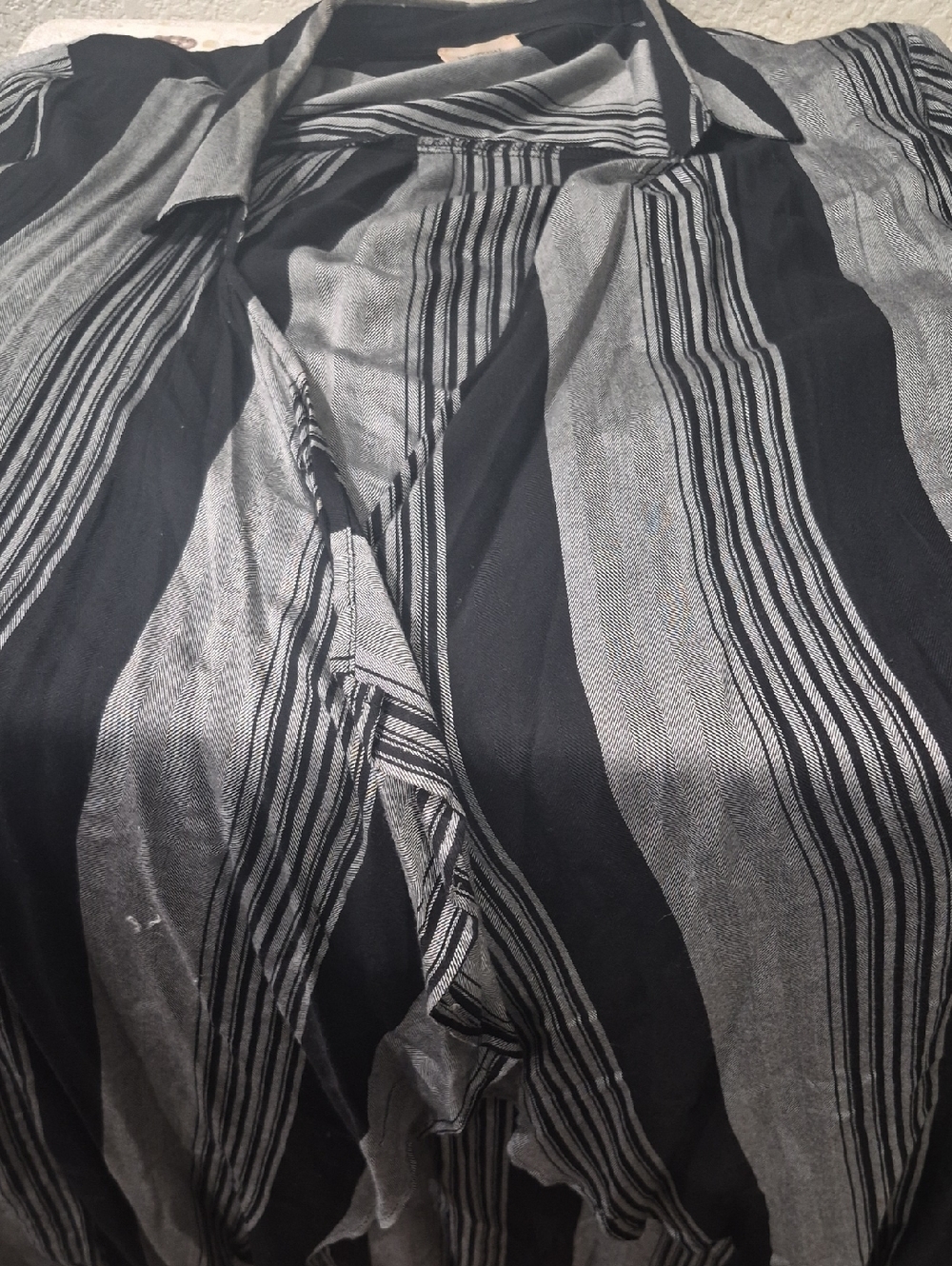 Dizzy Gal Black and Light Gray Striped Blouse